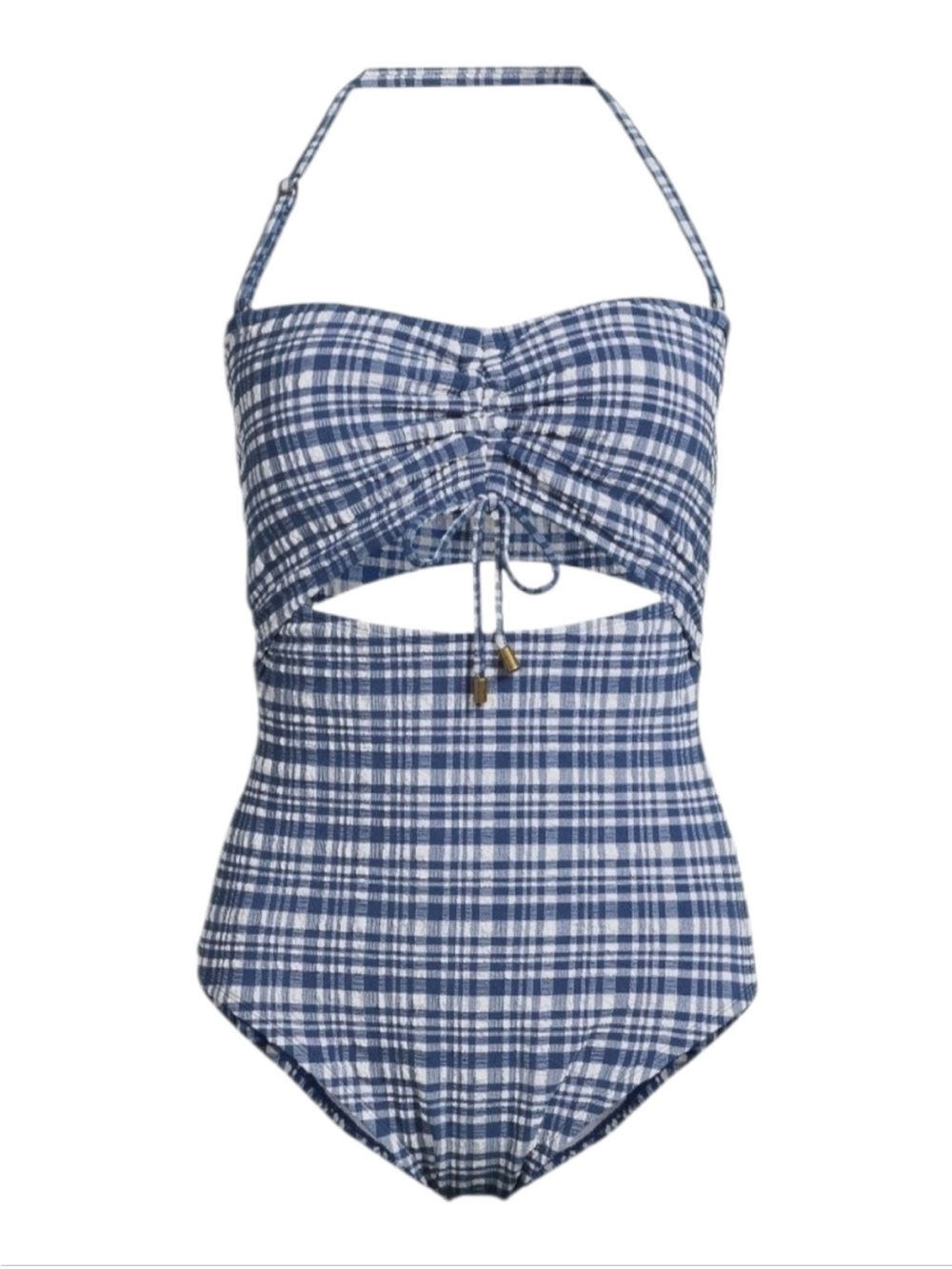 Women’s Time and Tru Bandeau Cut Out Seersucker One Piece Swimsuit Size: S